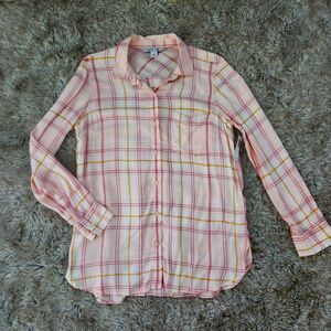 Old Navy The Classic Shirt Long‎ Sleeve Plaid Top Pink Women's Size Small